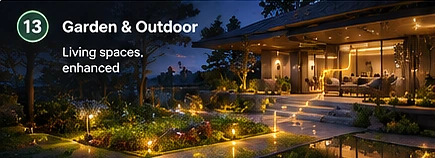Garden and landscape lighting at dusk
